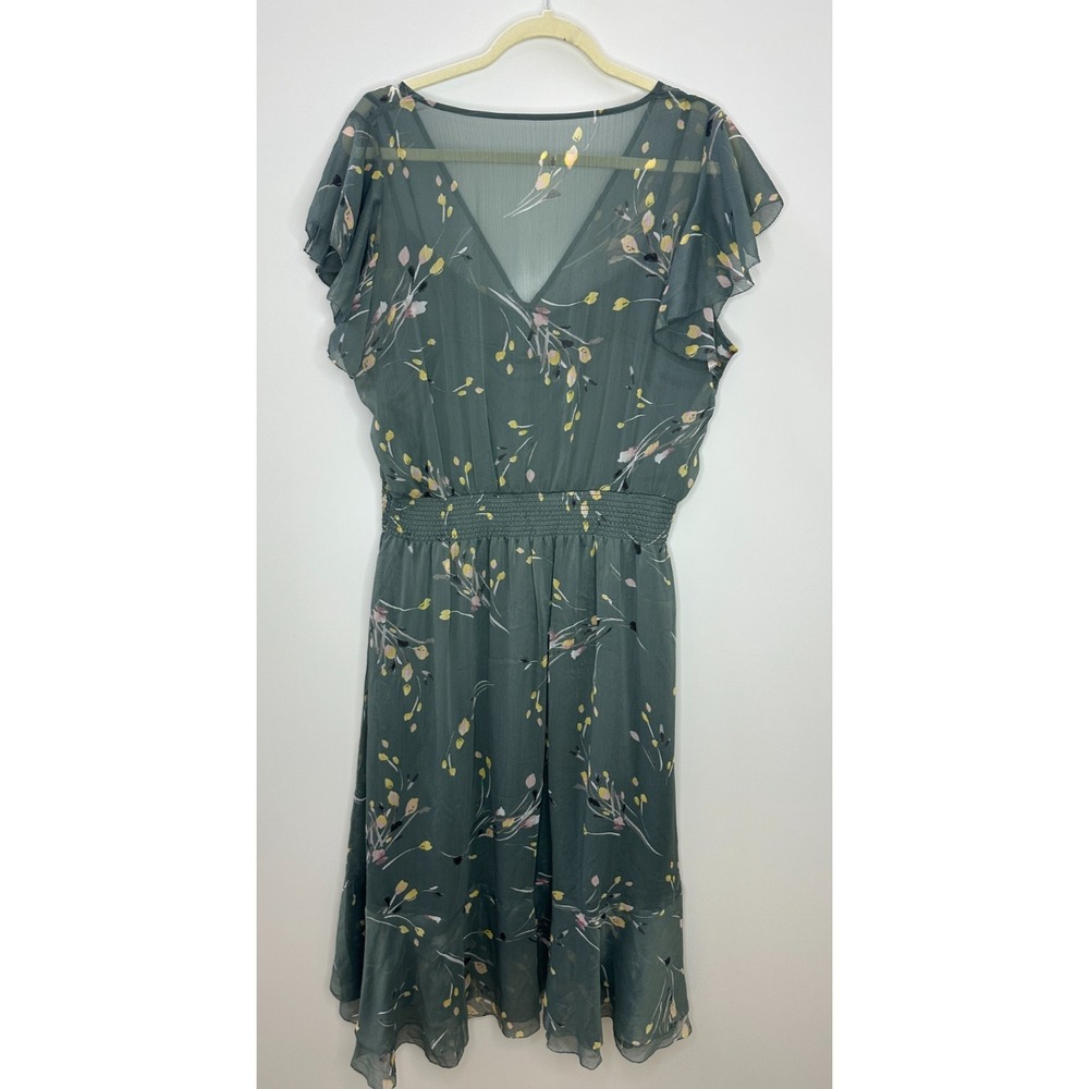NWT White House Black Market Flutter Sleeve Chiffon Midi Dress Floral Large - Picture 10 of 16